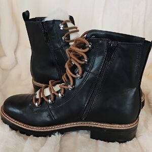 a new day Black Moto Boots with Brown Laces
